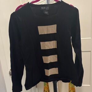 Style & Co Black Sweater with Cream Stripes